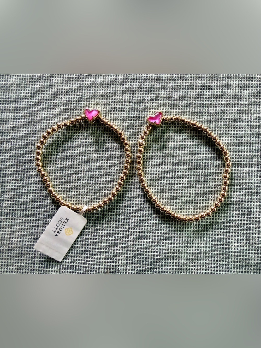 Kendra Scott Gold Beaded Bracelet Duo with Pink Heart Charms - Picture 6 of 8